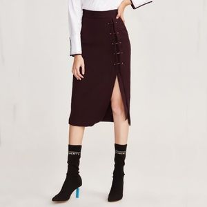 Maroon Slit Pencil Skirt with Gold Details